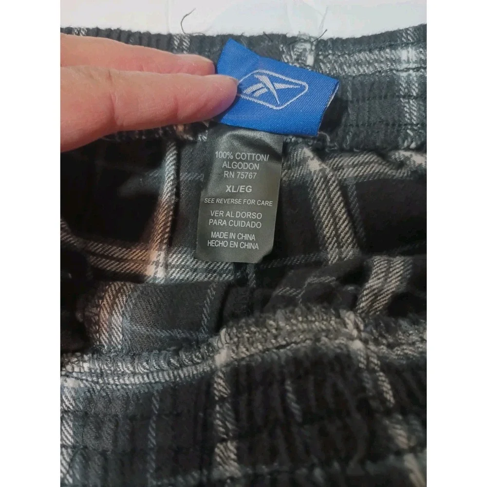 Reebok Carolina Panthers Mens XL Flannel Pajama Pants Plaid Lounge Sleep Black
